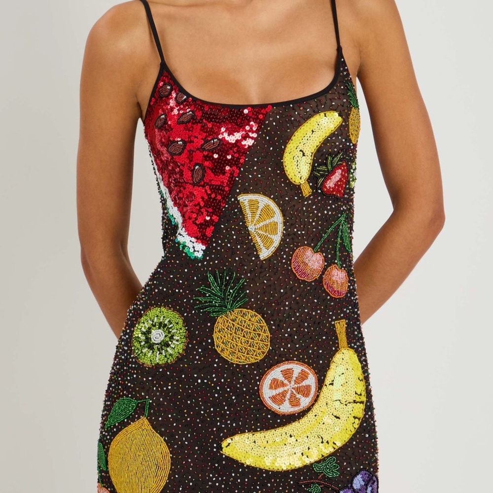 NWT Anthropologie Leslie Amon Tutti Frutti Beaded Mini Dress Size Medium - Picture 4 of 4